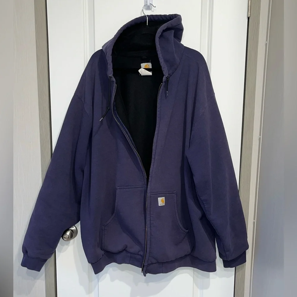Carhartt Heavy Hoodie Mens 3XL Tall Blue J149 Mesh Lined Full Zip Workwear